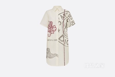 长款衬衫 米白色棉质和桑蚕丝混纺府绸 Dior Union 图案