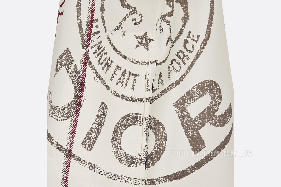 长款衬衫 米白色棉质和桑蚕丝混纺府绸 Dior Union 图案