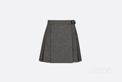 裹身式迷你裙 灰色棉质混纺斜纹面料