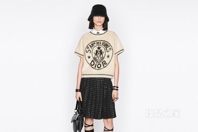 短袖针织衫 米白色马海毛混纺针织面料 Dior Union 图案