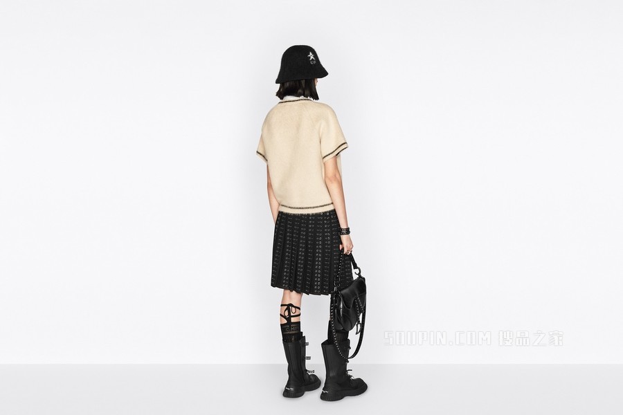 短袖针织衫 米白色马海毛混纺针织面料 Dior Union 图案
