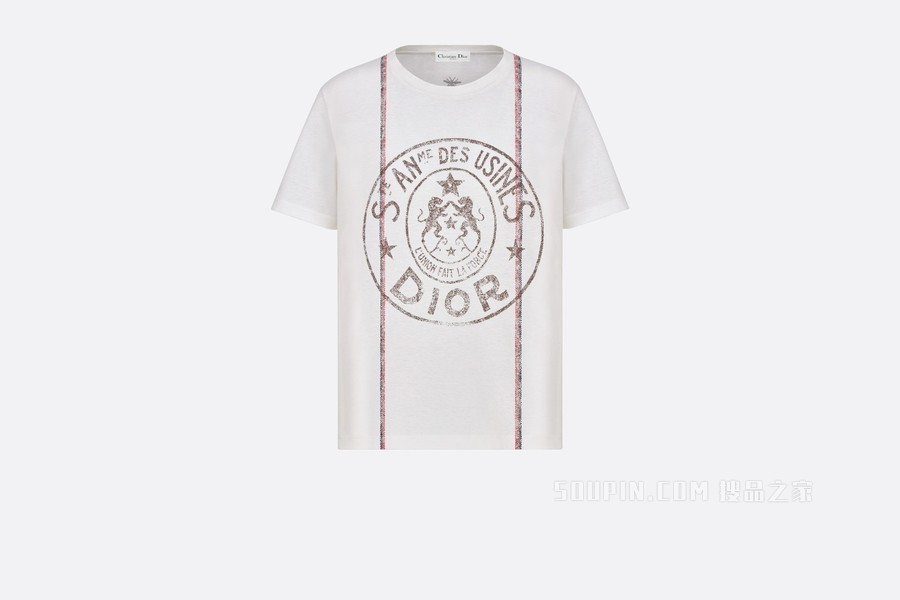 T 恤 米白色棉质和亚麻混纺平纹针织面料 Dior Union 图案