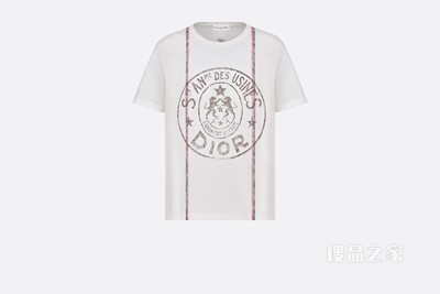 T 恤 米白色棉质和亚麻混纺平纹针织面料 Dior Union 图案