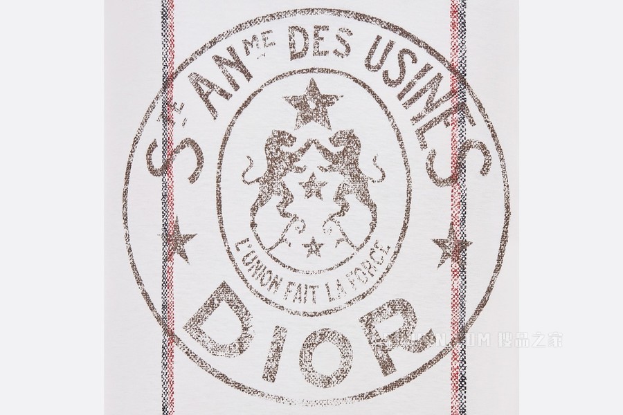 T 恤 米白色棉质和亚麻混纺平纹针织面料 Dior Union 图案