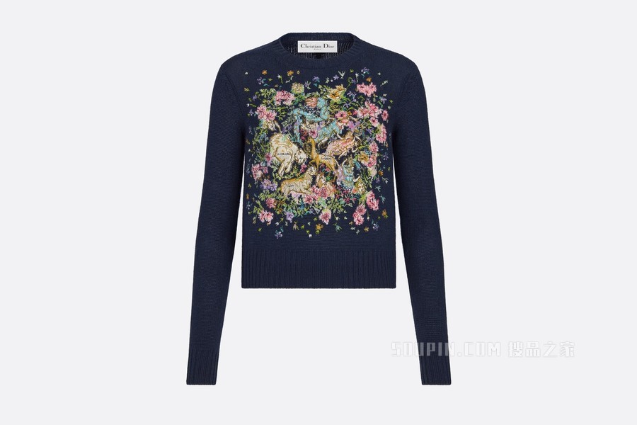 Dior Chez Moi 针织衫 海军蓝色山羊绒嵌花编织 D-Constellation 图案