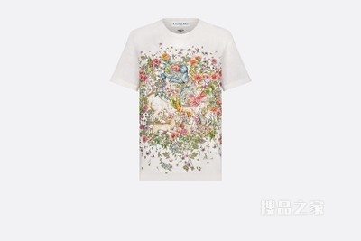Dior Chez Moi T 恤 米白色棉质和亚麻混纺平纹针织面料多色 D-Constellation 图案