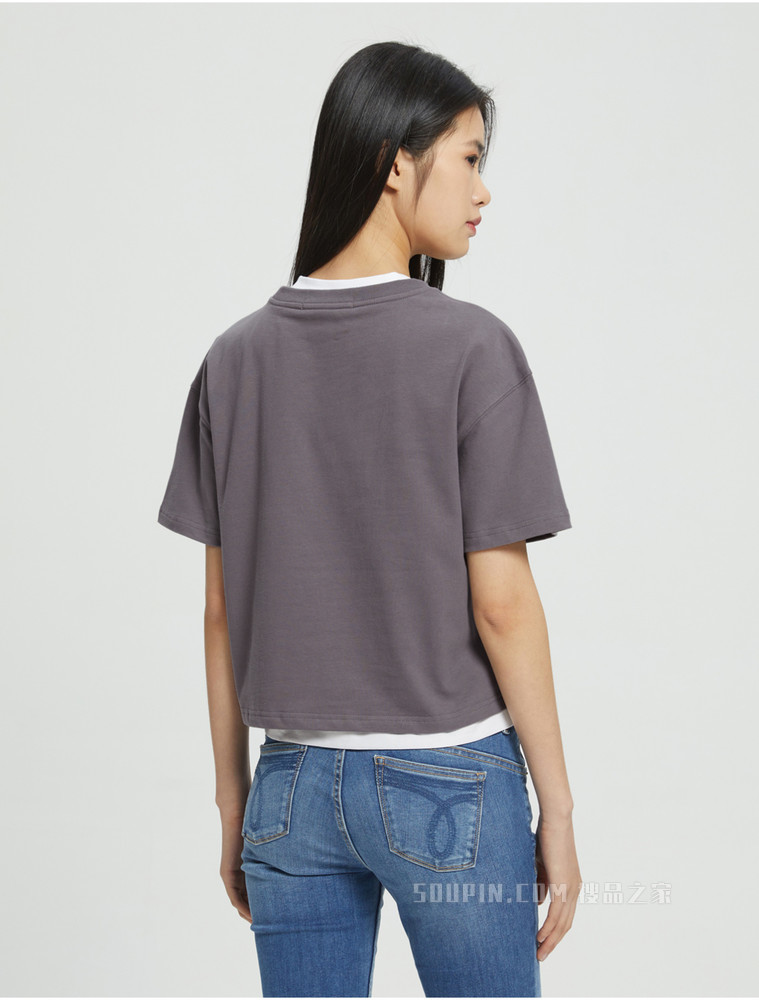 【预估到手价442】Calvin Klein 女士舒适纯棉交叠LOGO短款宽松短袖T恤J217955