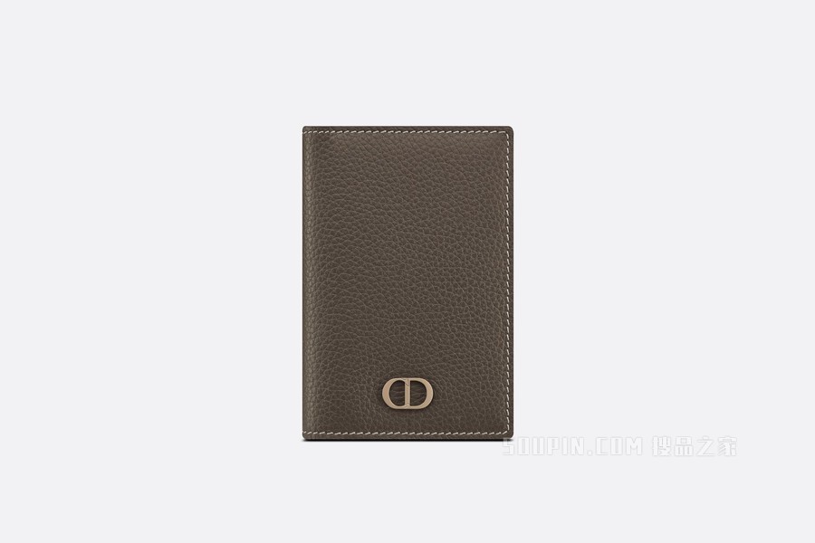 双折卡夹 檀黑色粒面牛皮革“CD Icon”标志
