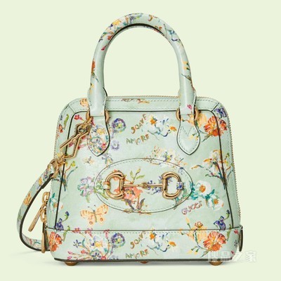 Gucci 马衔扣1955系列迷你手提包 薄荷绿皮革