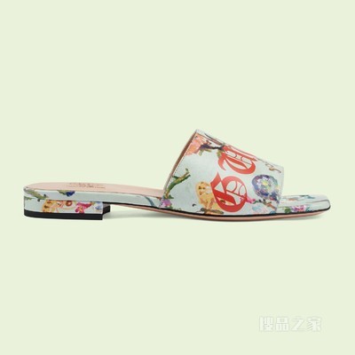 女士花卉“Soave”拖鞋 薄荷绿皮革