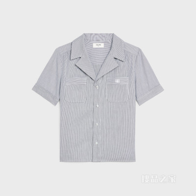 泡泡纱棉质开领衬衫 23763