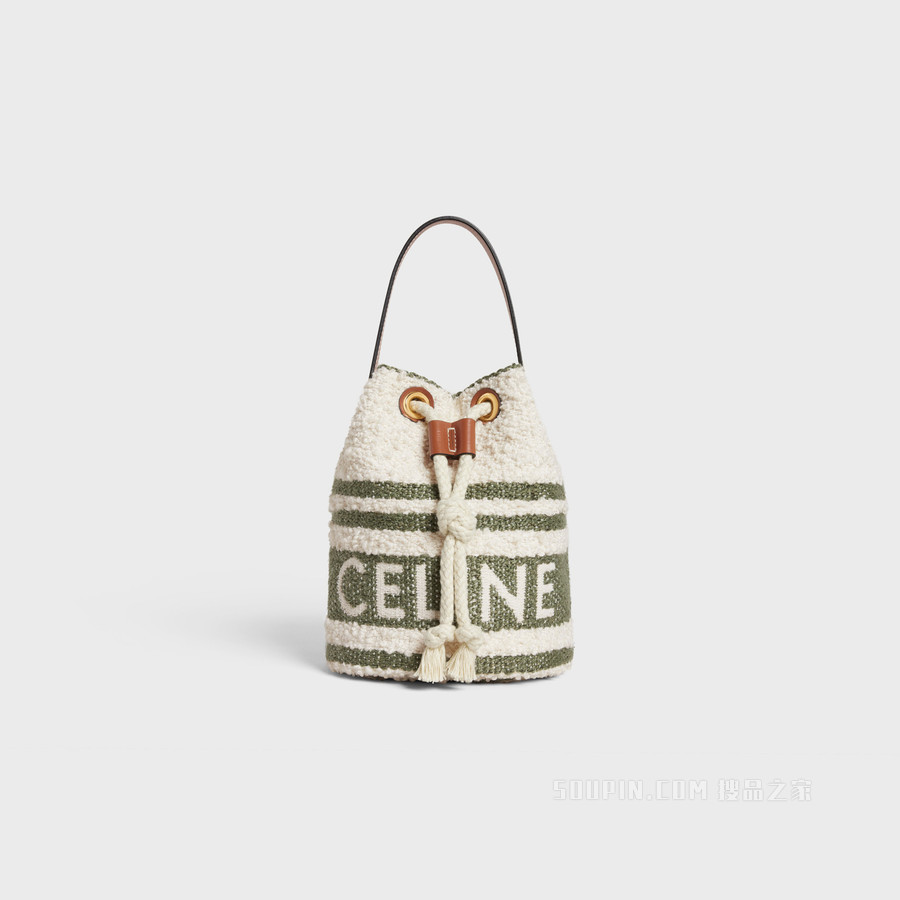 CELINE条纹织物牛皮革小号抽绳包 24188