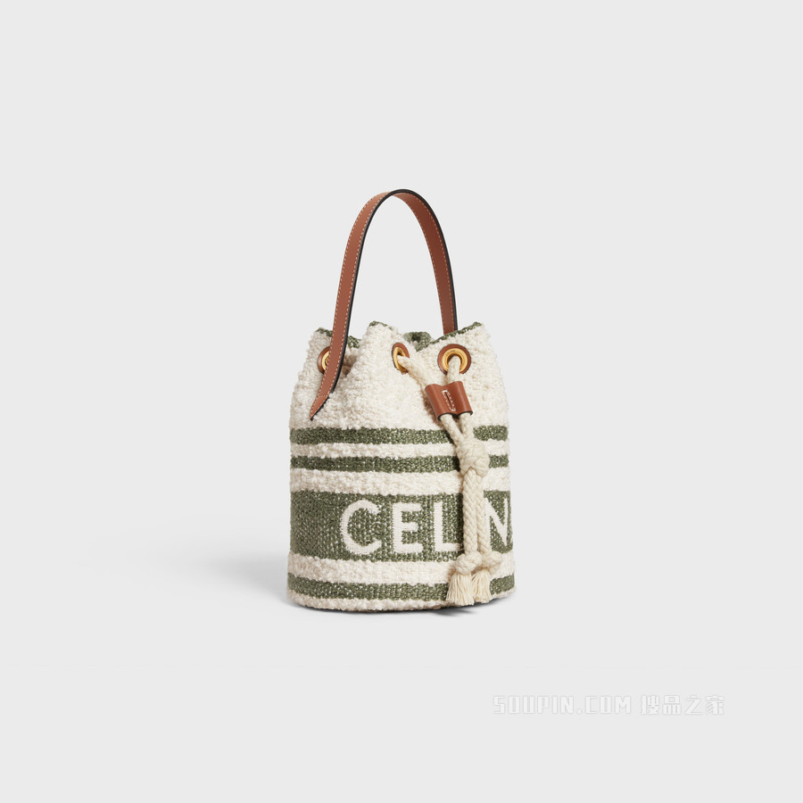 CELINE条纹织物牛皮革小号抽绳包 24188
