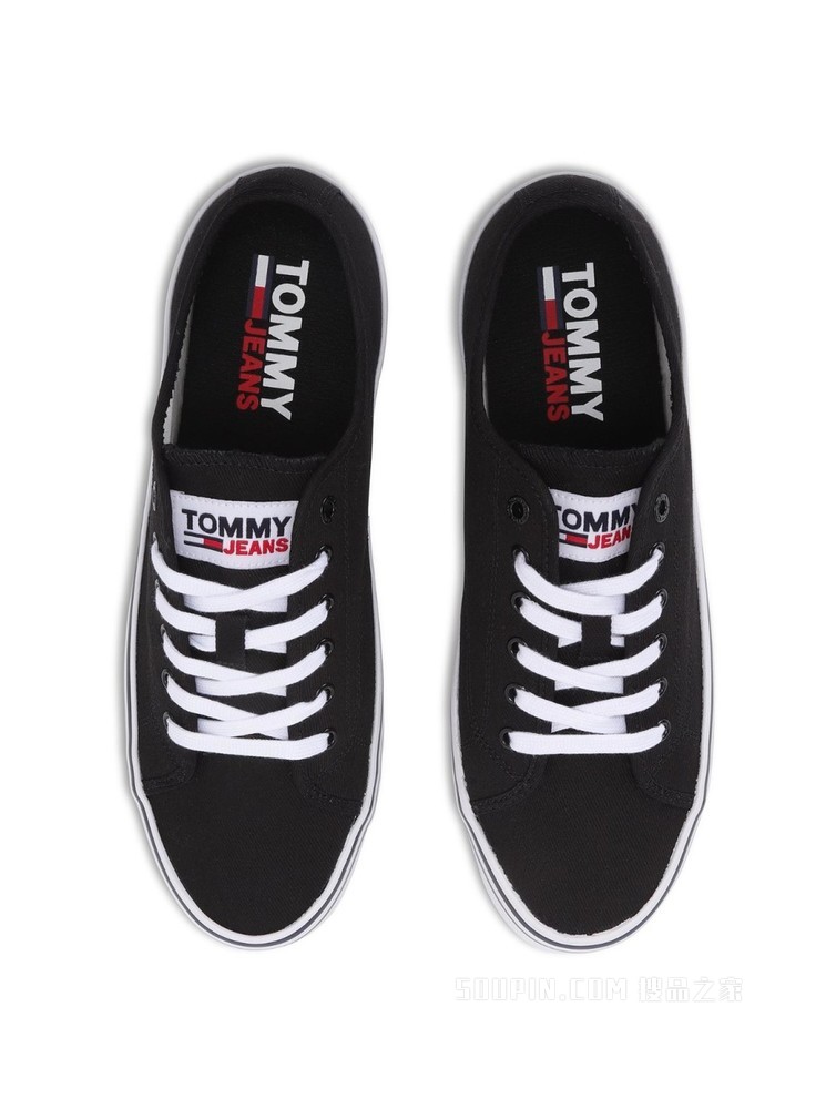 Tommy 22新款春夏男装时尚LOGO贴片系带休闲帆布鞋EM0EM00962