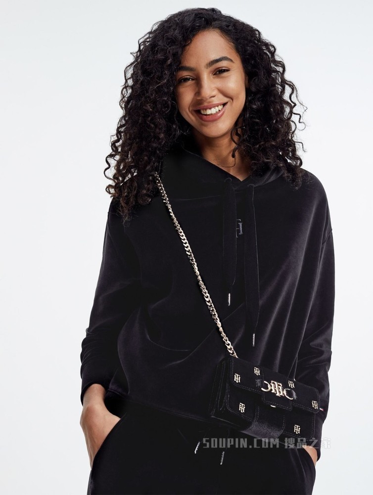 Tommy 22新款春季女装摩登刺绣LOGO丝绒链条手包斜挎包礼品11062