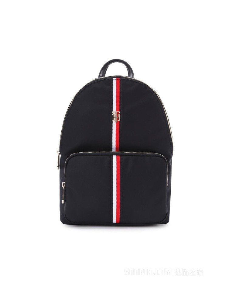 Tommy 22新款春夏女装时尚金属LOGO红白蓝织带双肩背包AW0AW11338