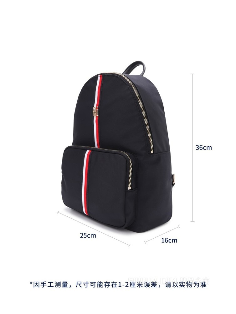 Tommy 22新款春夏女装时尚金属LOGO红白蓝织带双肩背包AW0AW11338