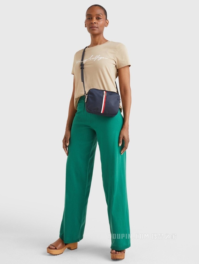 Tommy 22新款春夏女装时尚金属LOGO条纹织带单肩斜挎包AW0AW11334
