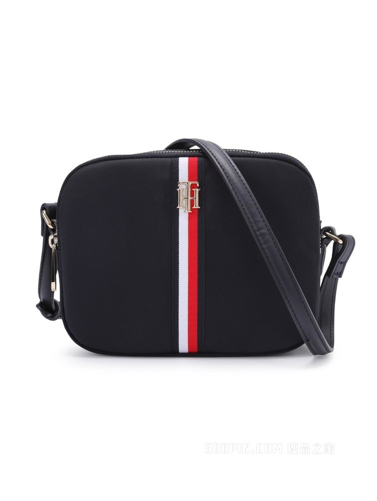 Tommy 22新款春夏女装时尚金属LOGO条纹织带单肩斜挎包AW0AW11334
