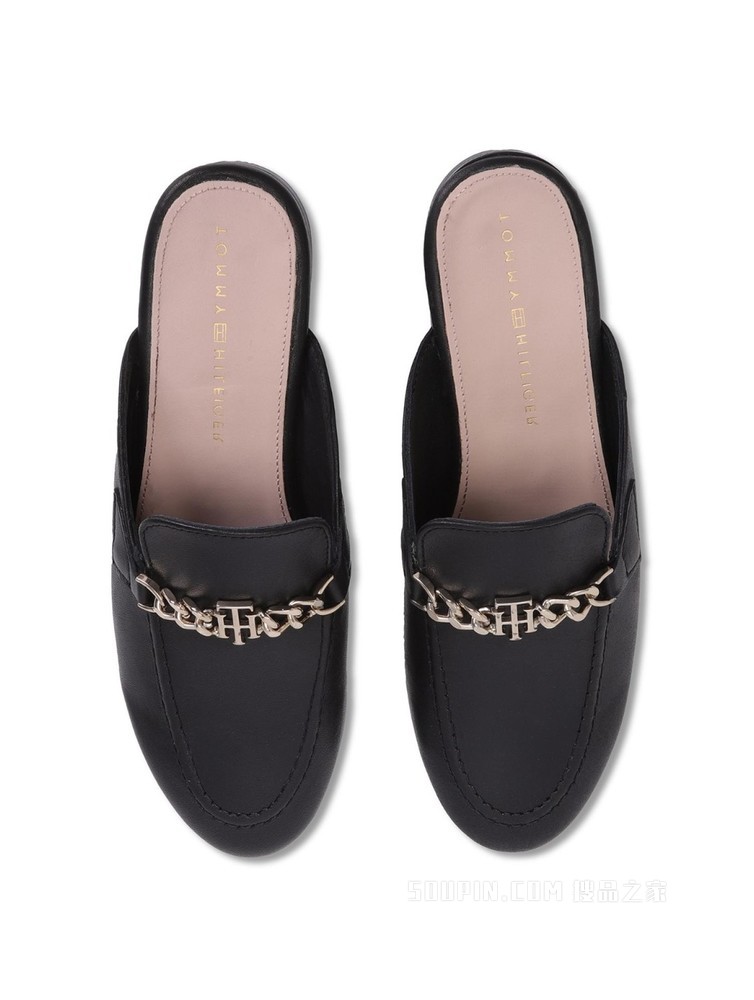 Tommy 22新款春夏女装时尚金属链条一脚蹬牛皮穆勒鞋FW0FW06162