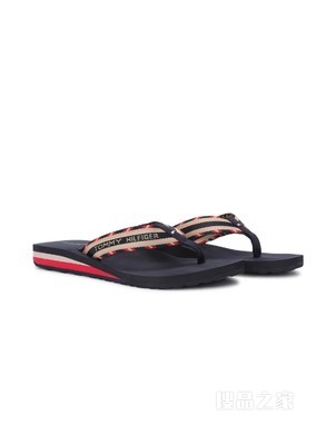 Tommy 22新款春夏女装时尚LOGO提花编织带夹脚人字拖凉拖06424