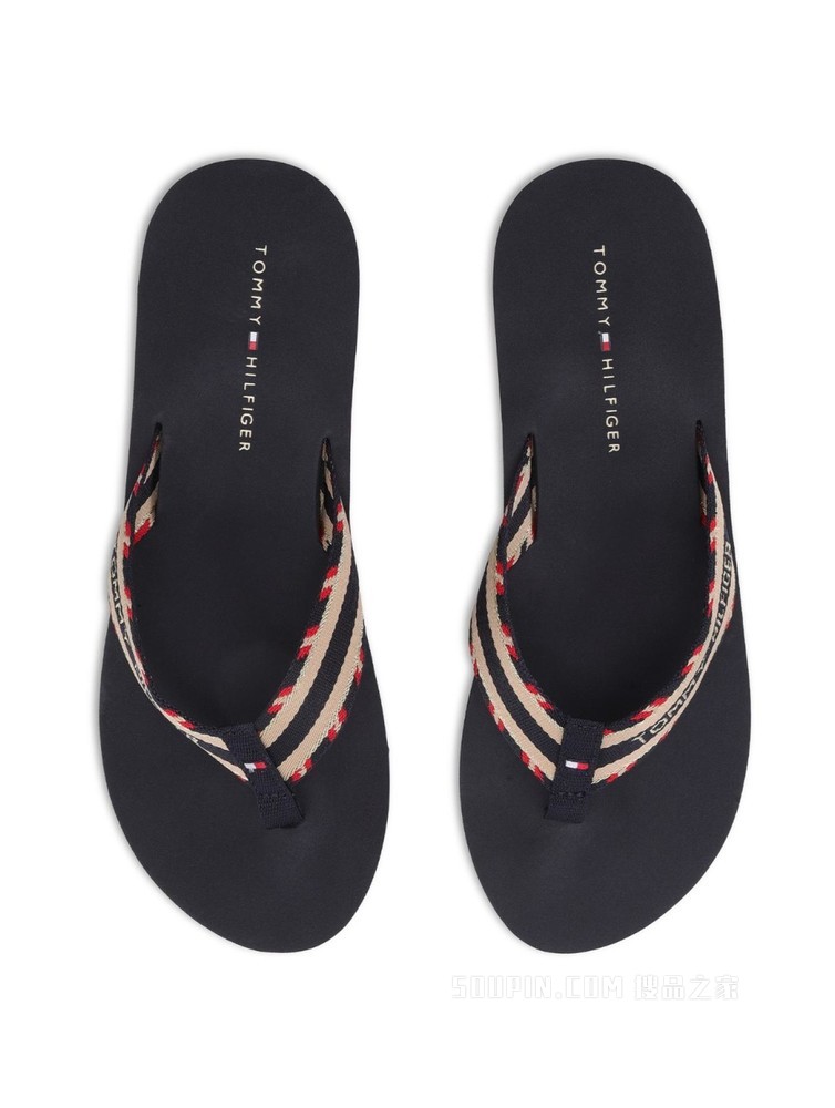 Tommy 22新款春夏女装时尚LOGO提花编织带夹脚人字拖凉拖06424