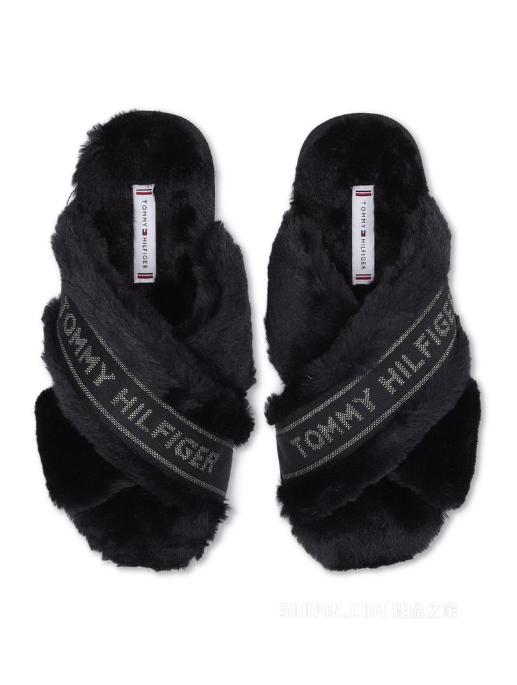 Tommy 22新款春季女装时尚交叉LOGO织带家居绒毛拖鞋FW0FW06092