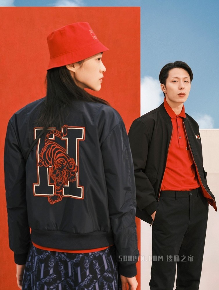 Tommy【新春系列】22新款虎年女装新年红印花双面戴渔夫帽11159