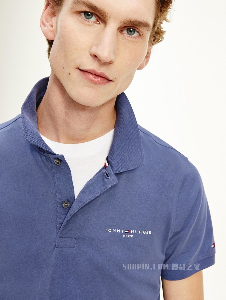 Tommy 春夏男装商务休闲纯棉透气印花LOGO修身短袖POLO衫18282