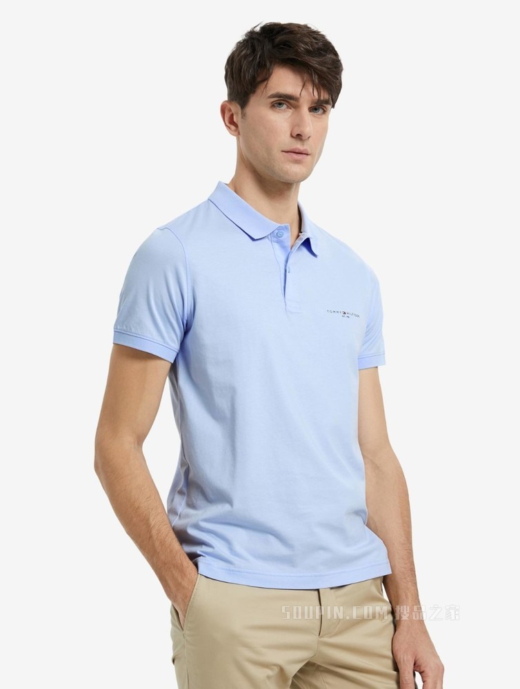 Tommy 春夏男装商务休闲纯棉透气印花LOGO修身短袖POLO衫18282