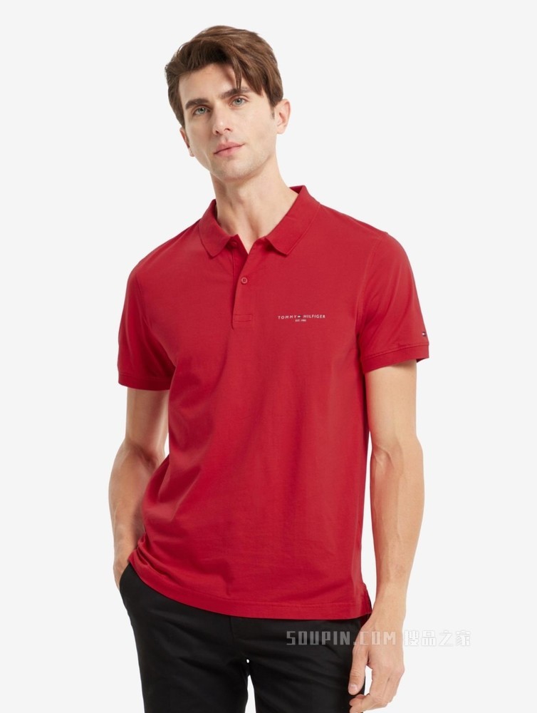 Tommy 春夏男装商务休闲纯棉透气印花LOGO修身短袖POLO衫18282