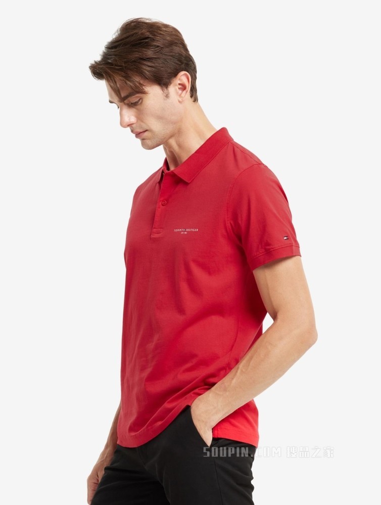 Tommy 春夏男装商务休闲纯棉透气印花LOGO修身短袖POLO衫18282