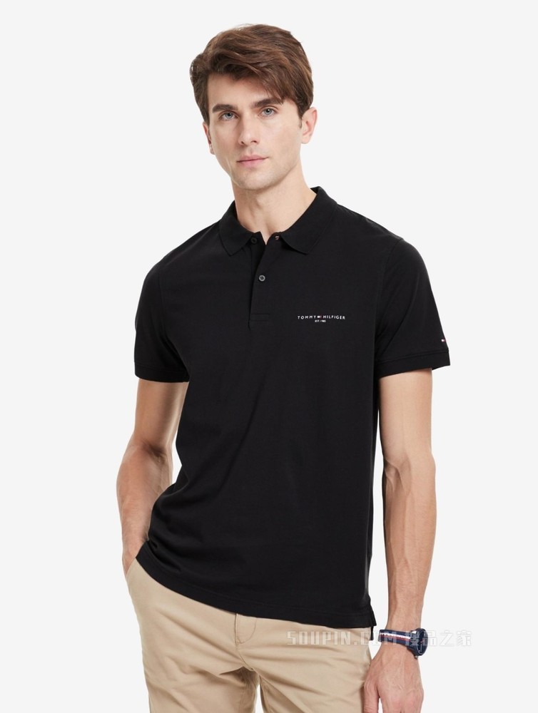 Tommy 春夏男装商务休闲纯棉透气印花LOGO修身短袖POLO衫18282