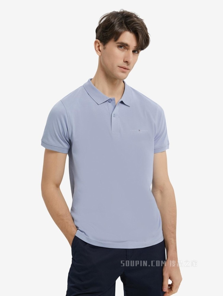 Tommy 春夏男装商务休闲纯棉透气印花LOGO修身短袖POLO衫18282