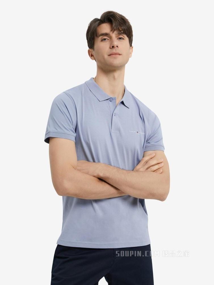 Tommy 春夏男装商务休闲纯棉透气印花LOGO修身短袖POLO衫18282