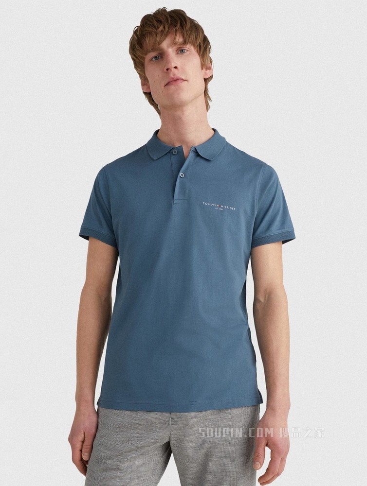Tommy 春夏男装商务休闲纯棉透气印花LOGO修身短袖POLO衫18282