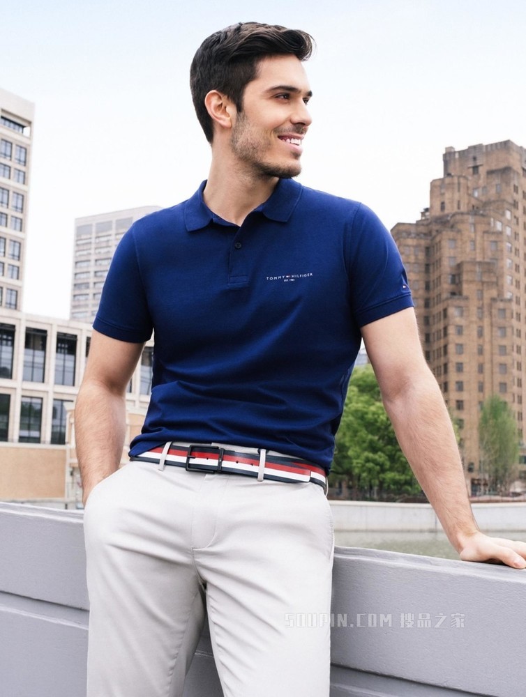 Tommy 春夏男装商务休闲纯棉透气印花LOGO修身短袖POLO衫18282