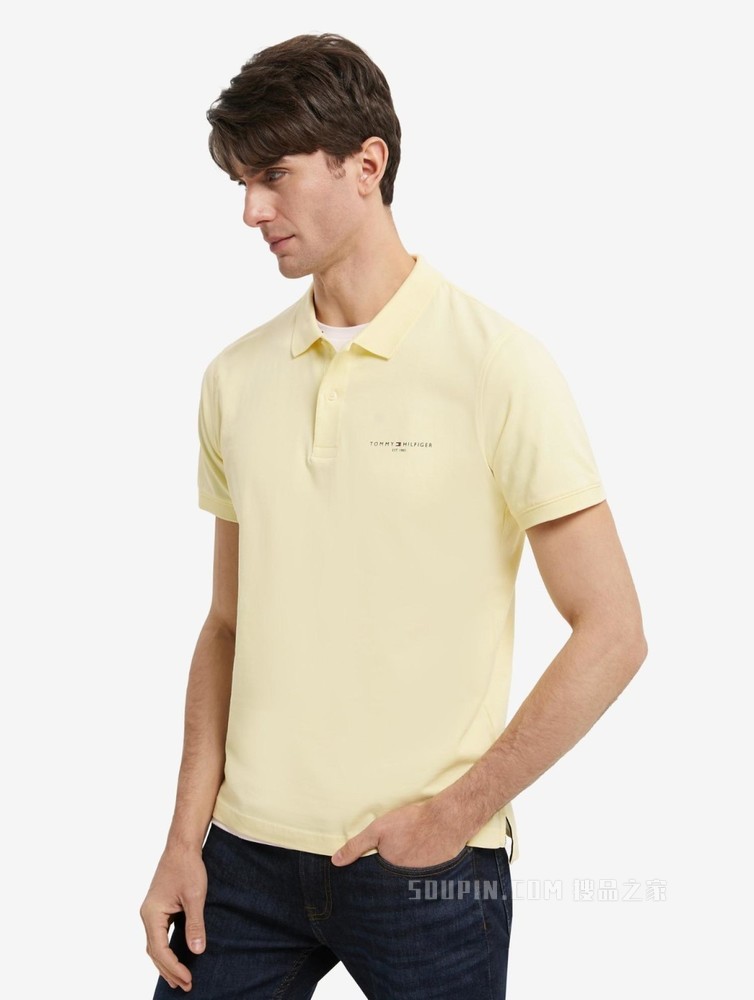 Tommy 春夏男装商务休闲纯棉透气印花LOGO修身短袖POLO衫18282