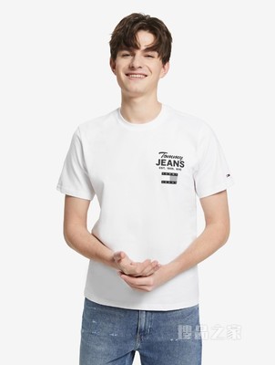 Tommy 22新款春夏男女同款时尚纯棉签名体印花短袖T恤DM0DM13392