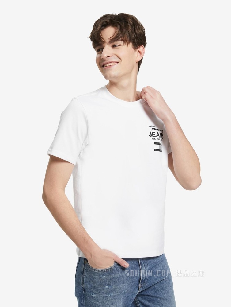Tommy 22新款春夏男女同款时尚纯棉签名体印花短袖T恤DM0DM13392