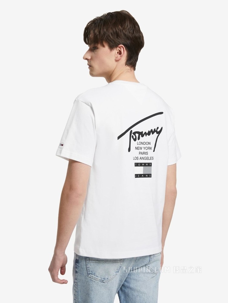 Tommy 22新款春夏男女同款时尚纯棉签名体印花短袖T恤DM0DM13392