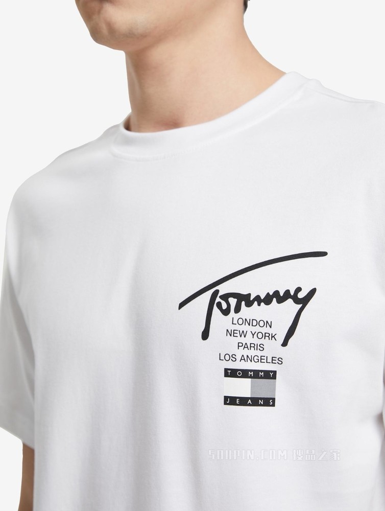 Tommy 22新款春夏男女同款时尚纯棉签名体印花短袖T恤DM0DM13392