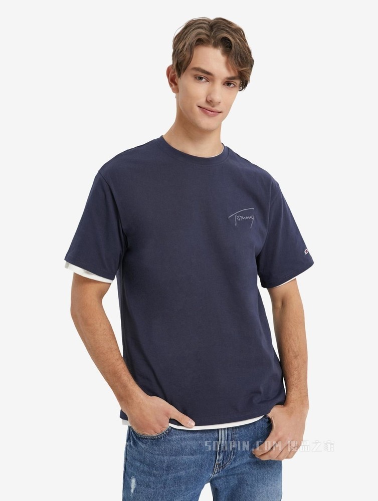 Tommy 22新款春夏男女同款经典时尚纯棉字母刺绣短袖T恤13398