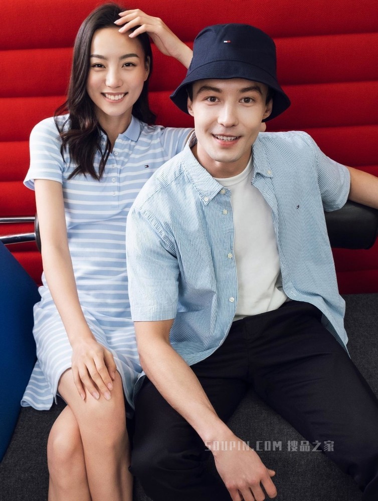 Tommy 22新款春夏男装休闲舒适尖角扣绣标条纹翻领短袖衬衫21479