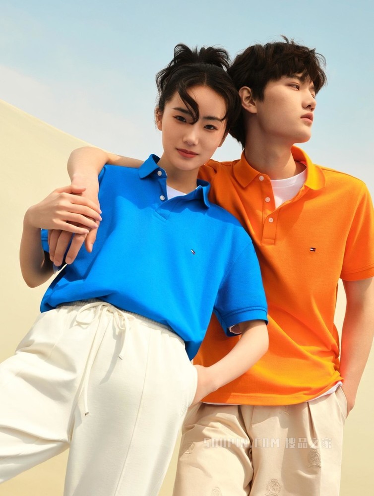 Tommy 春夏男装时尚珠地棉网眼透气刺绣翻领修身短袖POLO衫04266