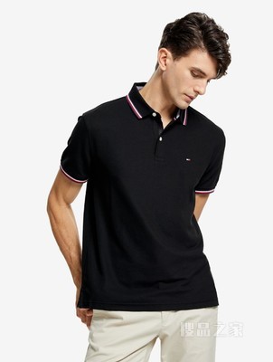 Tommy 春夏男装休闲条纹镶边珠地棉网眼透气翻领短袖POLO衫B2300