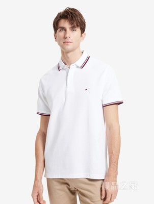 Tommy 春夏男装休闲条纹镶边珠地棉网眼透气翻领短袖POLO衫B2300