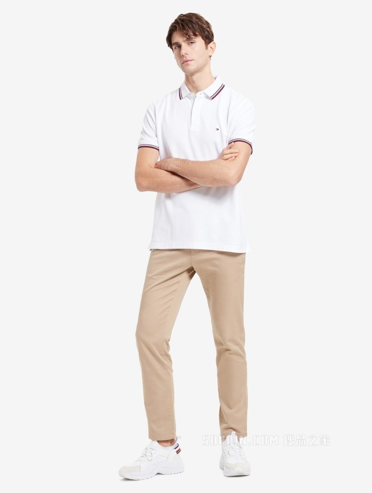 Tommy 春夏男装休闲条纹镶边珠地棉网眼透气翻领短袖POLO衫B2300