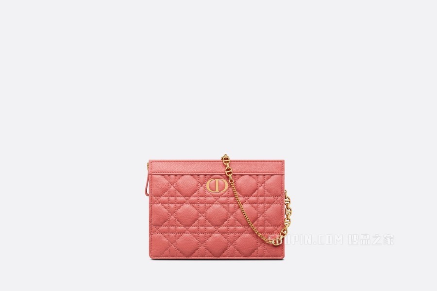 Dior Caro 链条手袋 灰调珊瑚粉色柔软牛皮革藤格纹搭配链条