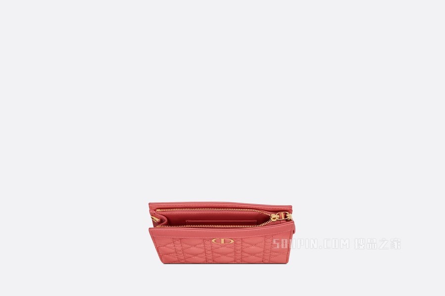 Dior Caro 链条手袋 灰调珊瑚粉色柔软牛皮革藤格纹搭配链条